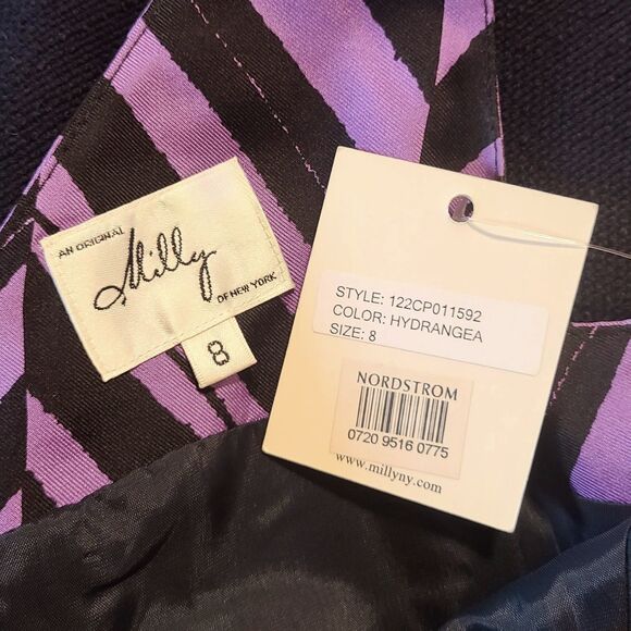 Milly of New York NWT Marcela Purple & Navy Print Silk Sheath Y2k Dress Size 8 - Picture 9 of 10